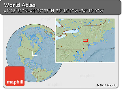 Savanna Style Location Map of the Area around 41° 43' 14" N, 74° 43' 29" W, hill shading