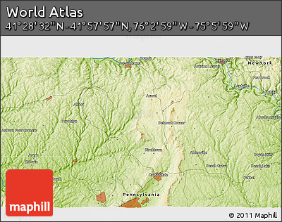 Physical 3D Map of the Area around 41° 43' 14" N, 75° 34' 29" W
