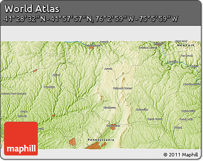 Physical 3D Map of the Area around 41° 43' 14" N, 75° 34' 29" W