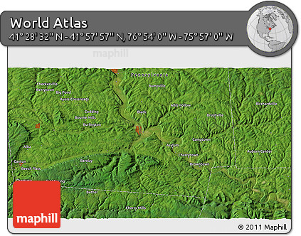 Satellite 3D Map of the Area around 41° 43' 14" N, 76° 25' 30" W