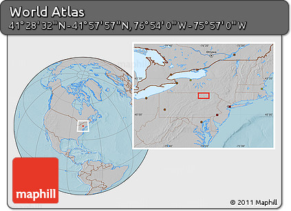 Gray Location Map of the Area around 41° 43' 14" N, 76° 25' 30" W, hill shading