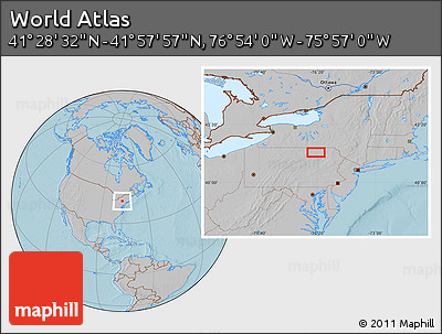 Gray Location Map of the Area around 41° 43' 14" N, 76° 25' 30" W, hill shading