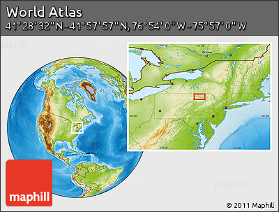 Physical Location Map of the Area around 41° 43' 14" N, 76° 25' 30" W