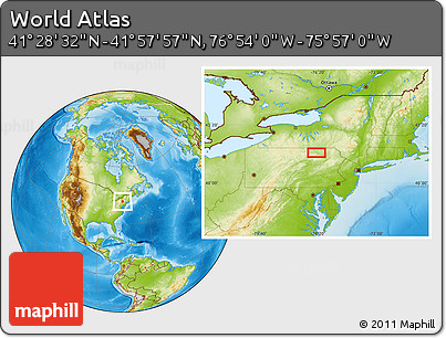 Physical Location Map of the Area around 41° 43' 14" N, 76° 25' 30" W