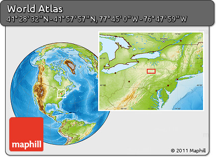 Physical Location Map of the Area around 41° 43' 14" N, 77° 16' 30" W