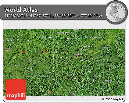 Satellite 3D Map of the Area around 41° 43' 14" N, 78° 7' 30" W