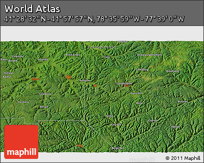 Satellite 3D Map of the Area around 41° 43' 14" N, 78° 7' 30" W
