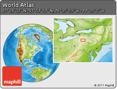 Physical Location Map of the Area around 41° 43' 14" N, 78° 7' 30" W