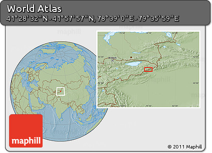 Savanna Style Location Map of the Area around 41° 43' 14" N, 79° 7' 30" E, hill shading