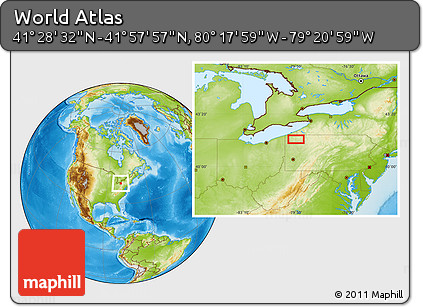 Physical Location Map of the Area around 41° 43' 14" N, 79° 49' 29" W