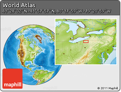 Physical Location Map of the Area around 41° 43' 14" N, 79° 49' 29" W