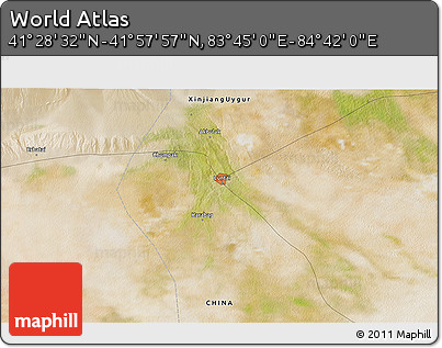 Satellite 3D Map of the Area around 41° 43' 14" N, 84° 13' 29" E
