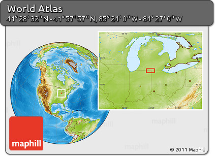Physical Location Map of the Area around 41° 43' 14" N, 84° 55' 30" W