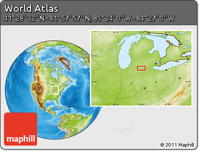 Physical Location Map of the Area around 41° 43' 14" N, 84° 55' 30" W