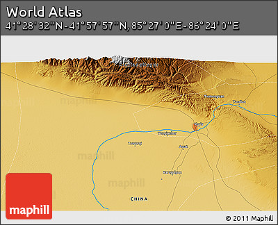 Physical 3D Map of the Area around 41° 43' 14" N, 85° 55' 30" E