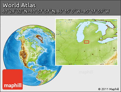 Physical Location Map of the Area around 41° 43' 14" N, 85° 46' 30" W