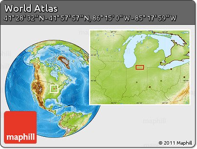Physical Location Map of the Area around 41° 43' 14" N, 85° 46' 30" W