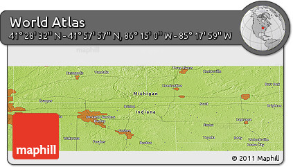 Physical Panoramic Map of the Area around 41° 43' 14" N, 85° 46' 30" W