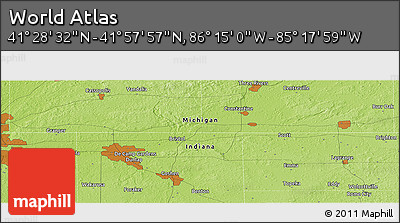 Physical Panoramic Map of the Area around 41° 43' 14" N, 85° 46' 30" W