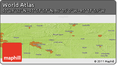 Physical Panoramic Map of the Area around 41° 43' 14" N, 85° 46' 30" W