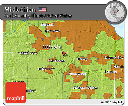 Physical 3D Map of Midlothian