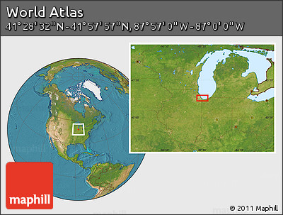 Satellite Location Map of the Area around 41° 43' 14" N, 87° 28' 29" W
