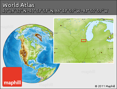 Physical Location Map of the Area around 41° 43' 14" N, 88° 19' 29" W