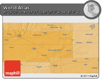 Political 3D Map of the Area around 41° 43' 14" N, 89° 10' 30" W