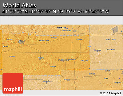 Political 3D Map of the Area around 41° 43' 14" N, 89° 10' 30" W