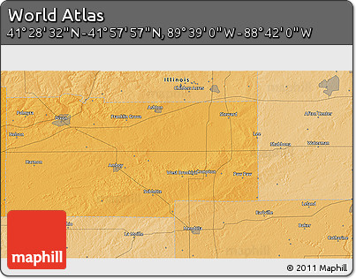 Political 3D Map of the Area around 41° 43' 14" N, 89° 10' 30" W