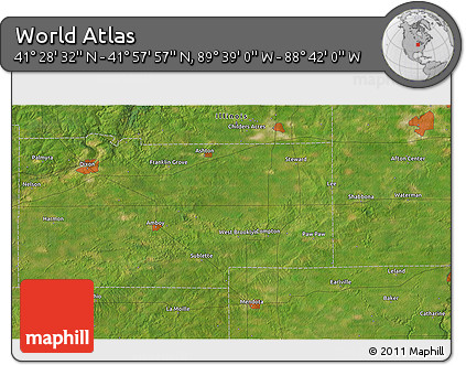 Satellite 3D Map of the Area around 41° 43' 14" N, 89° 10' 30" W