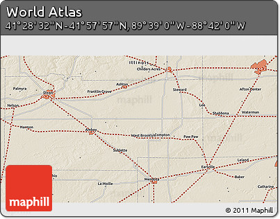 Shaded Relief 3D Map of the Area around 41° 43' 14" N, 89° 10' 30" W