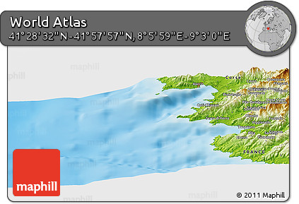 Physical Panoramic Map of the Area around 41° 43' 14" N, 8° 34' 29" E