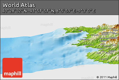 Physical Panoramic Map of the Area around 41° 43' 14" N, 8° 34' 29" E