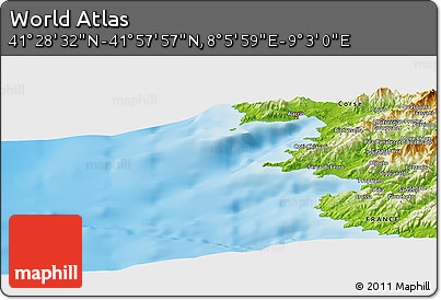 Physical Panoramic Map of the Area around 41° 43' 14" N, 8° 34' 29" E