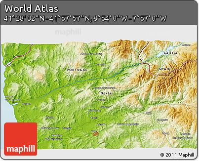Physical 3D Map of the Area around 41° 43' 14" N, 8° 25' 30" W