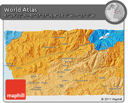 Political 3D Map of the Area around 41° 43' 14" N, 8° 25' 30" W