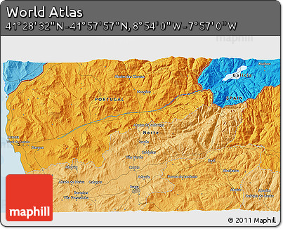 Political 3D Map of the Area around 41° 43' 14" N, 8° 25' 30" W