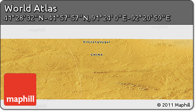 Physical Panoramic Map of the Area around 41° 43' 14" N, 91° 52' 30" E
