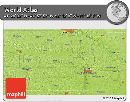 Physical 3D Map of the Area around 41° 43' 14" N, 91° 43' 29" W