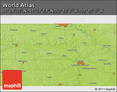 Physical 3D Map of the Area around 41° 43' 14" N, 91° 43' 29" W