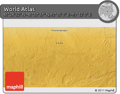 Physical 3D Map of the Area around 41° 43' 14" N, 92° 43' 29" E