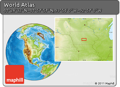 Physical Location Map of the Area around 41° 43' 14" N, 93° 25' 30" W