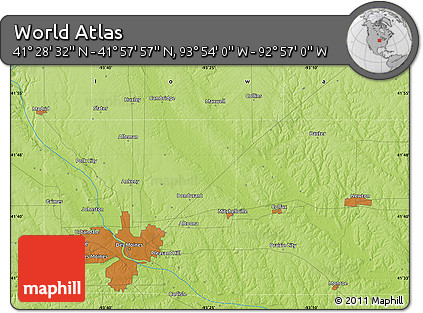 Physical Map of the Area around 41° 43' 14" N, 93° 25' 30" W