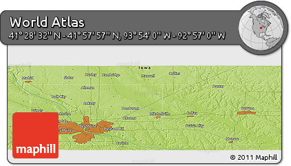 Physical Panoramic Map of the Area around 41° 43' 14" N, 93° 25' 30" W