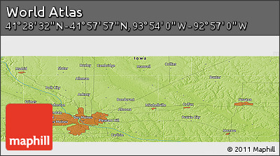 Physical Panoramic Map of the Area around 41° 43' 14" N, 93° 25' 30" W