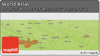 Physical Panoramic Map of the Area around 41° 43' 14" N, 93° 25' 30" W