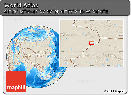 Shaded Relief Location Map of the Area around 41° 43' 14" N, 94° 25' 30" E