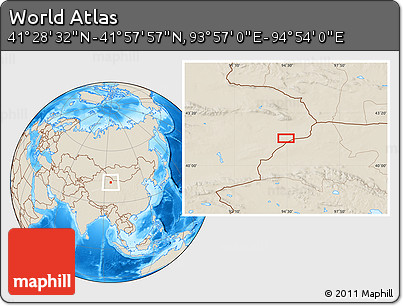 Shaded Relief Location Map of the Area around 41° 43' 14" N, 94° 25' 30" E