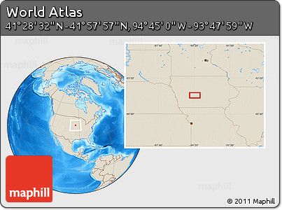 Shaded Relief Location Map of the Area around 41° 43' 14" N, 94° 16' 30" W